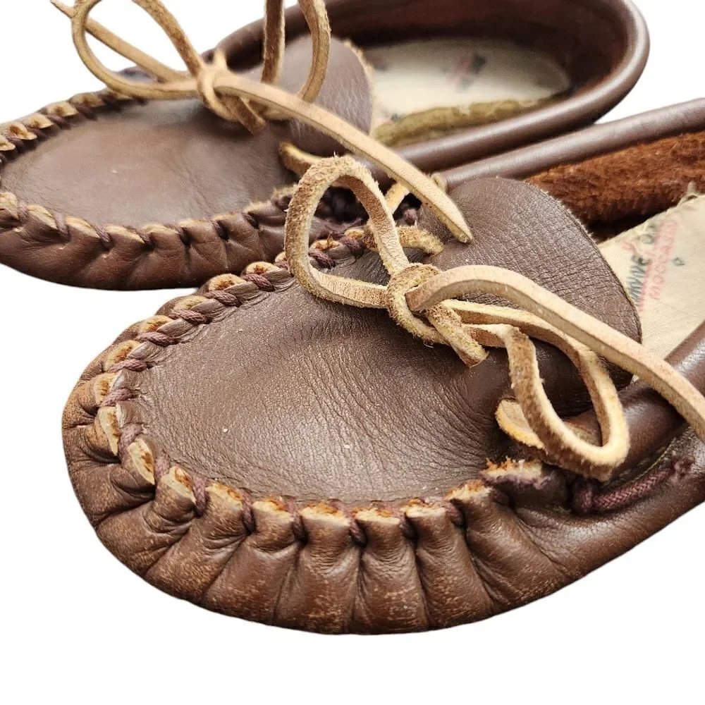 Minnetonka Kids Moccasins Size 9 Toddler Brown Leather Flat Shoes